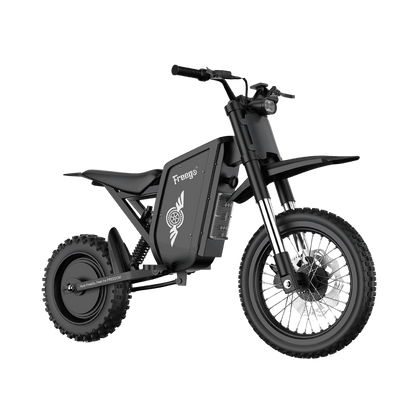 Freego X0 electric mini dirt bike for teens and adults, featuring a high-performance 3600W peak motor and full suspension, isolated on a transparent background.