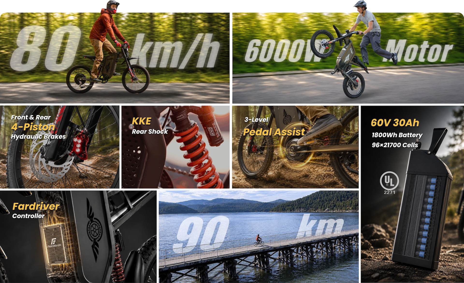 Freego X2 Pro electric bike performance overview featuring 6000W peak motor power, 50 mph top speed.